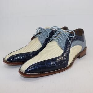 Stacy Adams Turano Size 9 Blue & Cream Croc Embossed Dress Shoes Men's Oxford